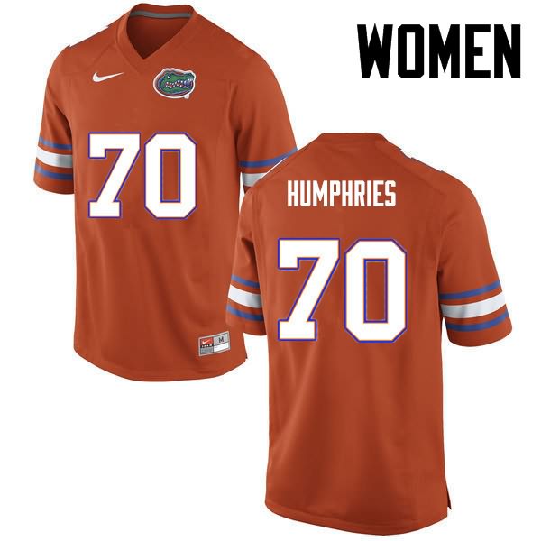 NCAA Florida Gators D.J. Humphries Women's #70 Nike Orange Stitched Authentic College Football Jersey HQZ3464SS